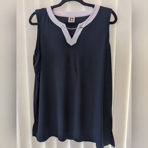 Sleeveless Navy Tank Top with White Trim